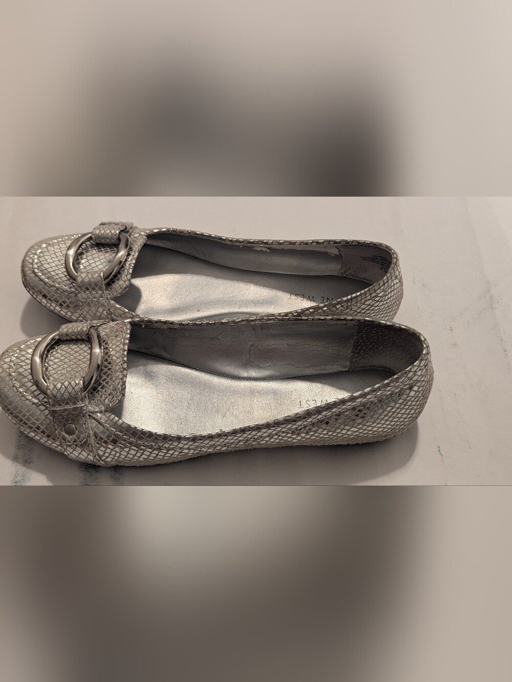 Nine West Silver Metallic Buckle Loafers